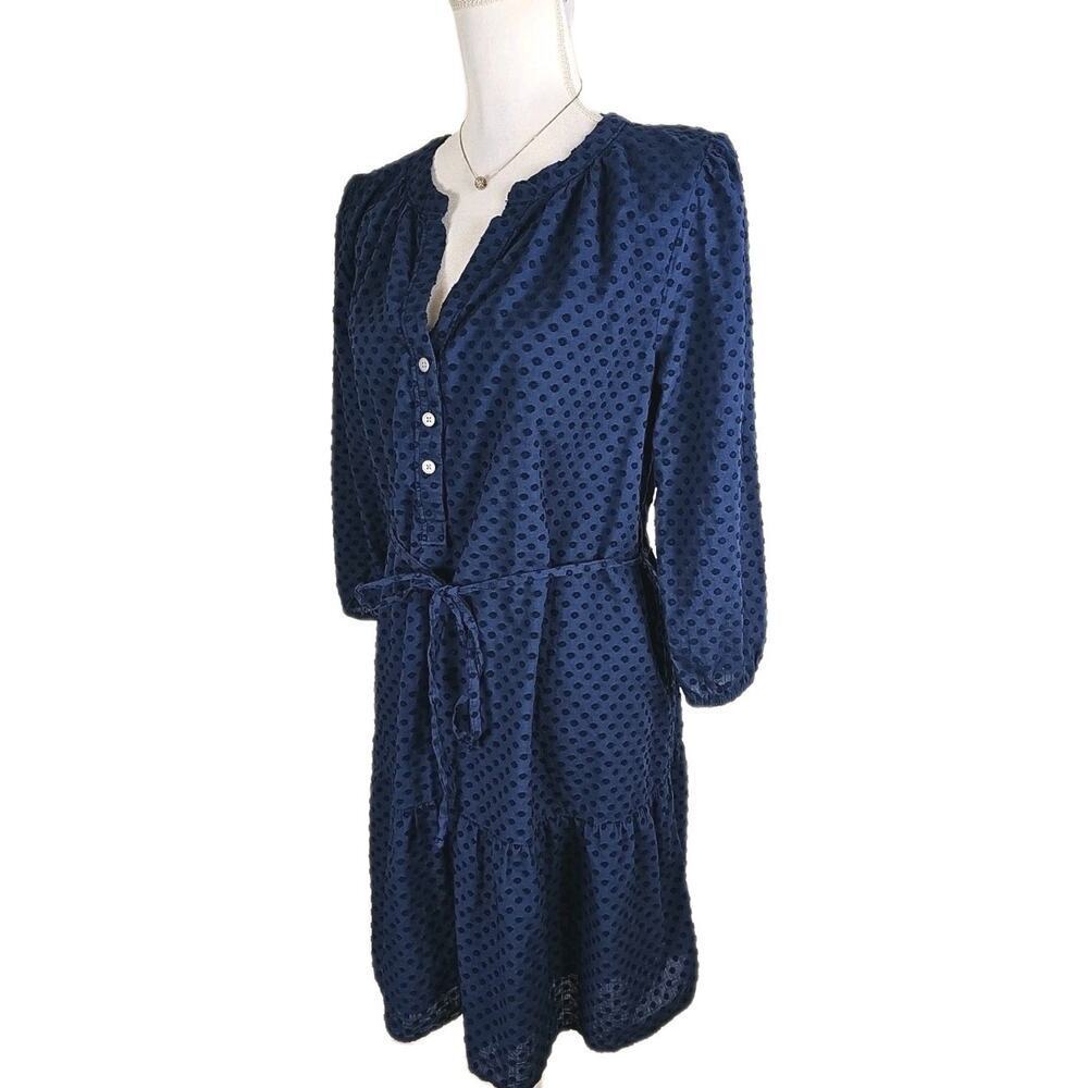 LOFT~Woman Size L~ Navy Blue Henley Flounce Shirtdress Fully Lined. - Picture 16 of 16